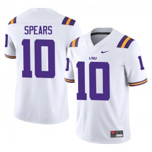 White Dashawn Spears #10 Louisiana State Jersey | Men High School Football Moisture Wicking Stitched 58174593