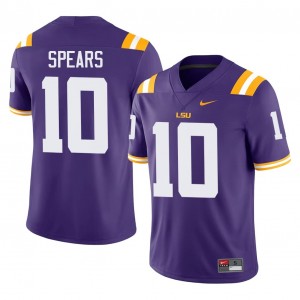 Durable Dashawn Spears #10 LSU Tigers Purple Jersey | Men University Football Swen Fan Gear 73815071
