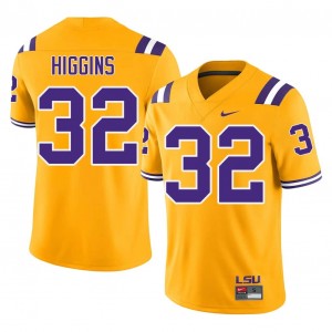 Geaux Tigers Gavin Higgins #32 Gold Jersey | Essential Embroidery NCAA Football Men Apparel 56332841