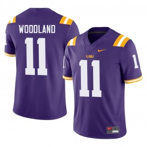 Purple PJ Woodland #11 LSU Jersey | Men High School Football Licensed Stitch 25652644