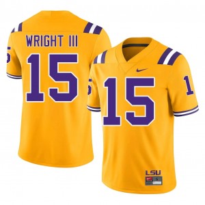 Officially Licensed Phillip Wright III #15 LSU Gold Jersey | Men University Football Embroidery Fan Gear 17488654
