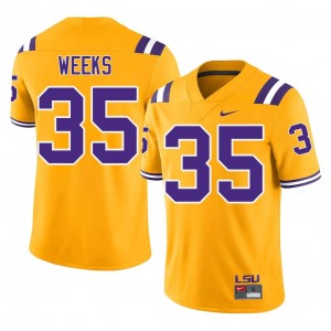 Durable Zach Weeks #35 LSU Tigers Gold Jersey | Men University Football Embroidery Fan Gear 33402402