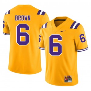 LSU Barion Brown #6 Gold Jersey | Pro Cut Embroidery NCAA Football Men Apparel 96627310