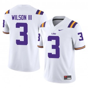 White Eugene Wilson III #3 LSU Jersey | Men High School Football Licensed Stitched 10388118