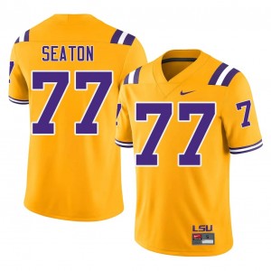 Gold Jordan Seaton #77 Louisiana State Jersey | Men High School Football Moisture Wicking Embroidery 98718747