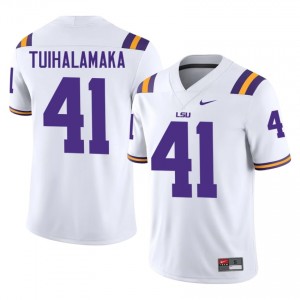 #41 Junior Tuihalamaka LSU Tigers White Jersey | Elite Stitched Men Player Football Gear 66202500