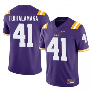 Purple Junior Tuihalamaka #41 LSU Jersey | Men High School Football Licensed Stitch 12806091