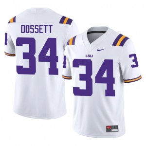 White Mason Dossett #34 LSU Jersey | Men High School Football Licensed Stitched 37307087