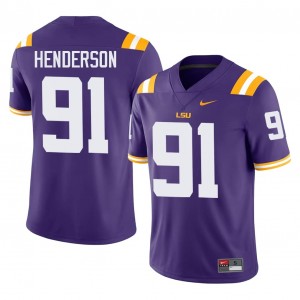 Purple Trenton Henderson #91 LSU Jersey | Men High School Football Licensed Stitch 11689350