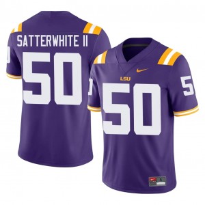#50 William Satterwhite II LSU Purple Jersey | Authentic Stitch Men Player Football Gear 75546468