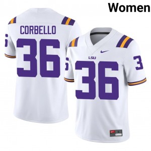 #36 Aidan Corbello LSU White Jersey | Authentic Stitched Women Player Football Gear 51925592