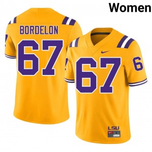 #67 Bo Bordelon Geaux Tigers Gold Jersey | Classic Embroidery Women Player Football Gear 18640536