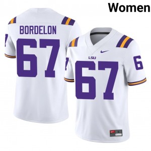 White Bo Bordelon #67 LSU Tigers Jersey | Women High School Football Moisture Wicking Stitched 89700693
