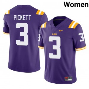 Officially Licensed DJ Pickett #3 LSU Purple Jersey | Women University Football Stitch Fan Gear 22919097