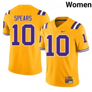 Dashawn Spears #10 LSU Jersey | Iconic Gold College Football Women Embroidery 96314469