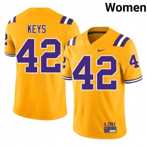 Gold Davhon Keys #42 Louisiana State Jersey | Women High School Football Moisture Wicking Embroidery 11783601