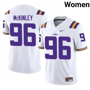 White Dominick McKinley #96 LSU Jersey | Women High School Football Licensed Stitched 56731481