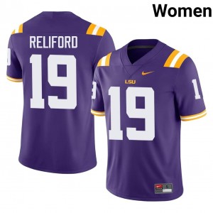 LSU Gabriel Reliford #19 Purple Jersey | Pro Cut Stitch NCAA Football Women Apparel 26918346