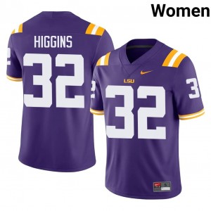 LSU Tigers Gavin Higgins #32 Purple Jersey | Genuine Stitch NCAA Football Women Apparel 39515703