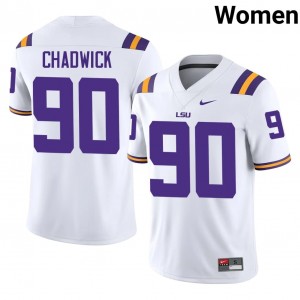 Geaux Tigers Grant Chadwick #90 White Jersey | Essential Stitched NCAA Football Women Apparel 86349947