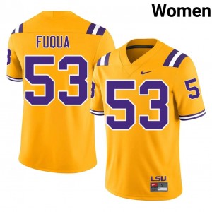Geaux Tigers Hayes Fuqua #53 Gold Jersey | Essential Embroidery NCAA Football Women Apparel 86392381