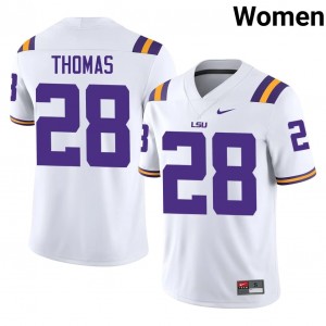 White Jhase Thomas #28 Louisiana State Jersey | Women High School Football Moisture Wicking Stitched 81851495