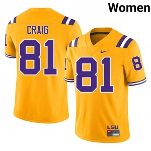 #81 Landon Craig Louisiana State Gold Jersey | Alumni Embroidery Women Player Football Gear 73053308