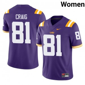 Officially Licensed Landon Craig #81 LSU Purple Jersey | Women University Football Stitch Fan Gear 14483549