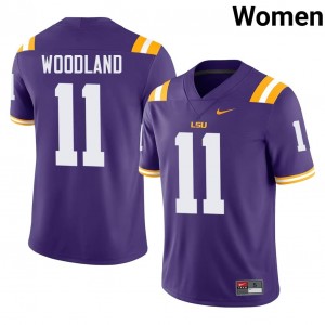 Fighting Tigers PJ Woodland #11 Purple Jersey | Premium Swen NCAA Football Women Apparel 85921590