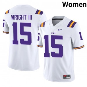 White Phillip Wright III #15 LSU Jersey | Women High School Football Licensed Stitched 85599364