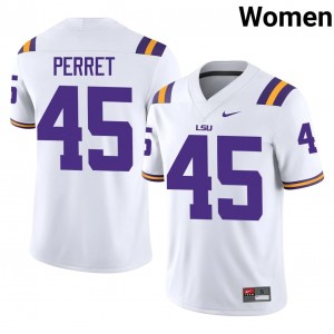 #45 Sean Perret Geaux Tigers White Jersey | Classic Stitched Women Player Football Gear 57058272