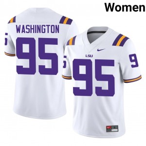 Durable Shone Washington #95 Fighting Tigers White Jersey | Women University Football Stitched Fan Gear 18489008