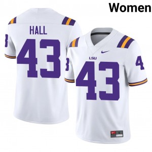 White Silas Hall #43 LSU Jersey | Women High School Football Licensed Stitched 48881859