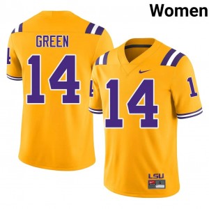 Gold Trey'Dez Green #14 LSU Tigers Jersey | Women High School Football Moisture Wicking Embroidery 31563478