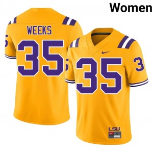 #35 Zach Weeks LSU Tigers Gold Jersey | Alumni Embroidery Women Player Football Gear 49697788