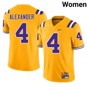 Gold Charles Alexander #4 LSU Tigers Jersey | Women High School Football Moisture Wicking Embroidery 71568440