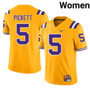 LSU Tigers DJ Pickett #5 Gold Jersey | Genuine Embroidery NCAA Football Women Apparel 89957193