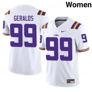 LSU Tigers Deuce Geralds #99 White Jersey | Genuine Stitched NCAA Football Women Apparel 22545629