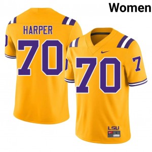 Elite Thread Devin Harper #70 Louisiana State Gold Jersey | Women University Football Embroidery Fan Gear 76479895