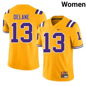 #13 Faheem Delane LSU Tigers Gold Jersey | Alumni Embroidery Women Player Football Gear 58757748