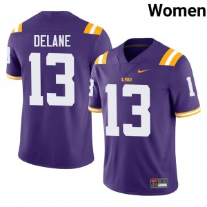 Officially Licensed Faheem Delane #13 LSU Purple Jersey | Women University Football Stitch Fan Gear 25859738