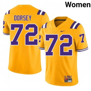 #72 Glenn Dorsey Geaux Tigers Gold Jersey | Classic Embroidery Women Player Football Gear 65600420