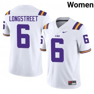 White Husan Longstreet #6 Louisiana State Jersey | Women High School Football Moisture Wicking Stitched 25222020