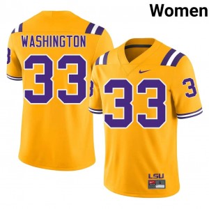 Geaux Tigers Isaiah Washington #33 Gold Jersey | Essential Embroidery NCAA Football Women Apparel 98678386