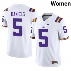 LSU Jayden Daniels #5 White Jersey | Pro Cut Stitched NCAA Football Women Apparel 54473695