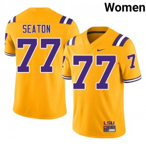 Geaux Tigers Jordan Seaton #77 Gold Jersey | Essential Embroidery NCAA Football Women Apparel 66683654