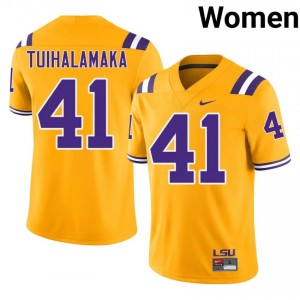 Top-Tier Junior Tuihalamaka #41 Geaux Tigers Gold Jersey | Women University Football Embroidery Fan Gear 49578186