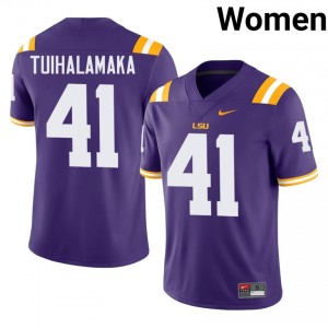 Fighting Tigers Junior Tuihalamaka #41 Purple Jersey | Premium Swen NCAA Football Women Apparel 40305633