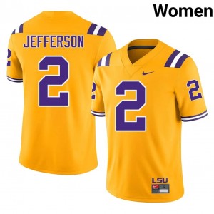 Geaux Tigers Justin Jefferson #2 Gold Jersey | Essential Embroidery NCAA Football Women Apparel 38112700