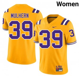 #39 Mack Mulhern Geaux Tigers Gold Jersey | Classic Embroidery Women Player Football Gear 59721186
